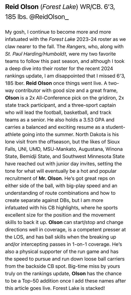 ReidOlson_'s tweet photo. Thank you for the write up @OJW_Scouting https://t.co/RLZhL2CCb7