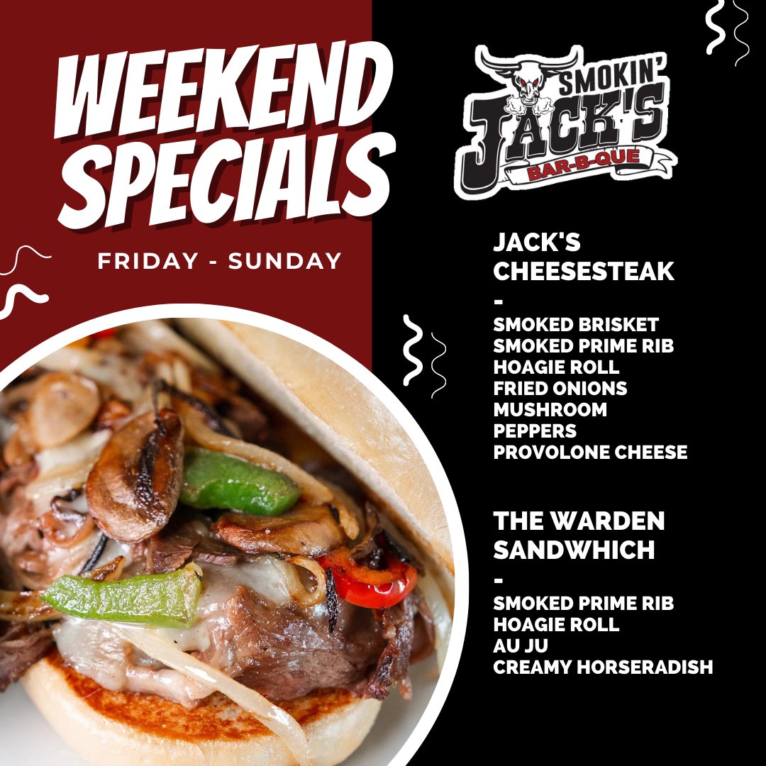 smokinjackbbq's tweet photo. OUR WEEKEND SPECIALS! 
AVAILABLE FRIDAY - SUNDAY
-
#3rdstmarkethall #mke #milwaukee #bbqlovers #bbqmeat #3rdstbbq #shoplocal #supportlocal #foodhall #downtownmke #wisconsin #pewaukeecarryout  #smokinjacksbbq #ghostkitchen #bbq #smokedmeats #pewaukee #orderonline https://t.co/tQu3lWcbRY
