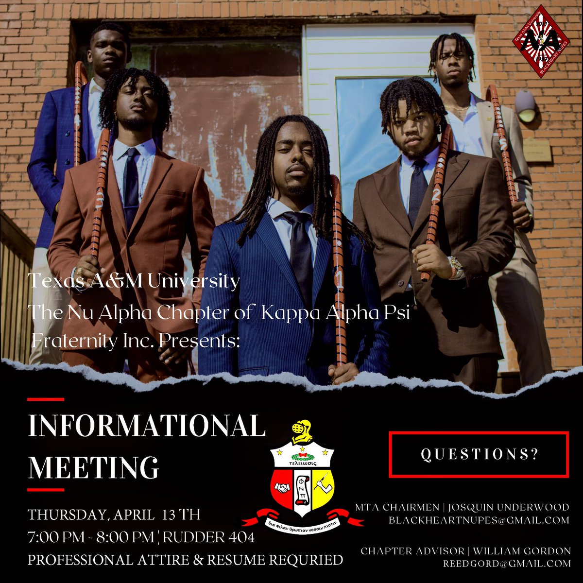Want to learn how to be a member of the Nu Alpha Chapter of Kappa Alpha Psi Fraternity Incorporated? Tonight at 7pm.

Hit a brother in the chapter for more information.