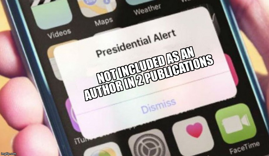 stackamemia's tweet photo. Not included as an author in 2 publications https://t.co/Klh4bOnNfg #ethics #phd #authorship #researchmisconduct #publications https://t.co/GnfOYFe7yT
