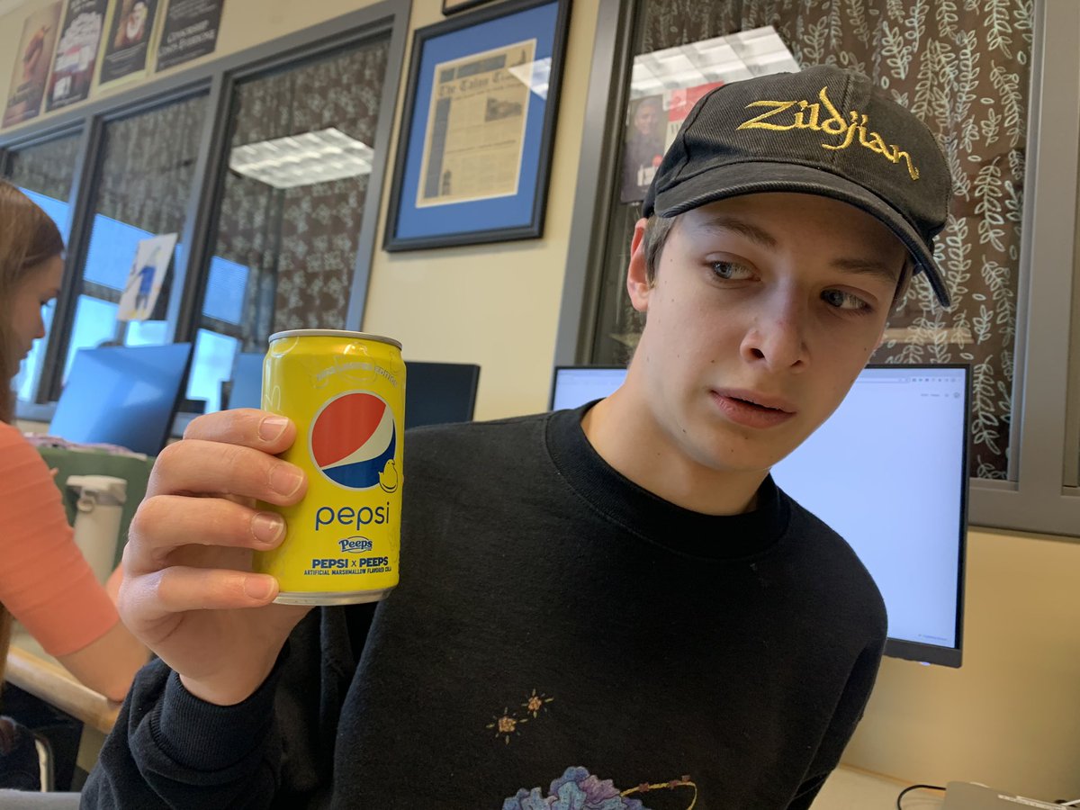 LakesEEN's tweet photo. EEN is airing LIVE tomorrow morning! (Maybe you’ll see why Josh is looking so confused at this can of peep-si) https://t.co/tTJttLa4KI