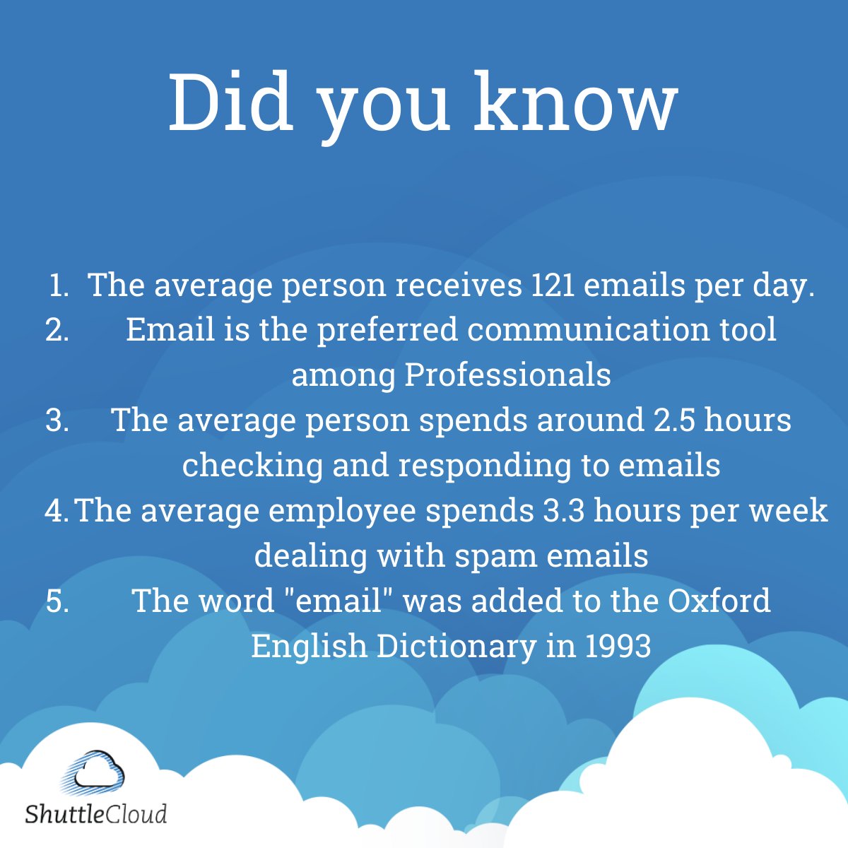 ShuttleCloud's tweet photo. Did you know that there are over 5.5 billion email accounts around the world? That's why we specialize in email migration services to make your transition seamless. 🚀 #emailmigration #ShuttleCloud https://t.co/jKzFTldUsL