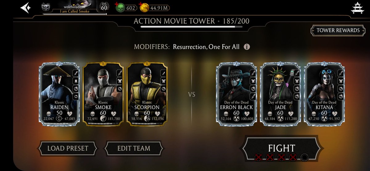 whailler4ever's tweet photo. Crawling 
Reward at 180 fatal
Hooked again at 185, sure to move up soon
I suffered several bug attacks (up to 7 or 8 times) at level 180 using either of the following in my team: Shao Kahn, Kitana, Klassic Raiden anytime opponent Shang Tsung tags in
#mkmobile #mkmobilegame https://t.co/Z3mDzCVc37