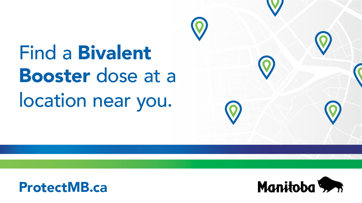 MBGov's tweet photo. The #Covid19MB bivalent booster vaccine is available at medical clinics, pharmacies and many other locations. Check if you're eligible at https://t.co/ZV87vO1jVA. #ProtectMB https://t.co/kC0djGBCt8