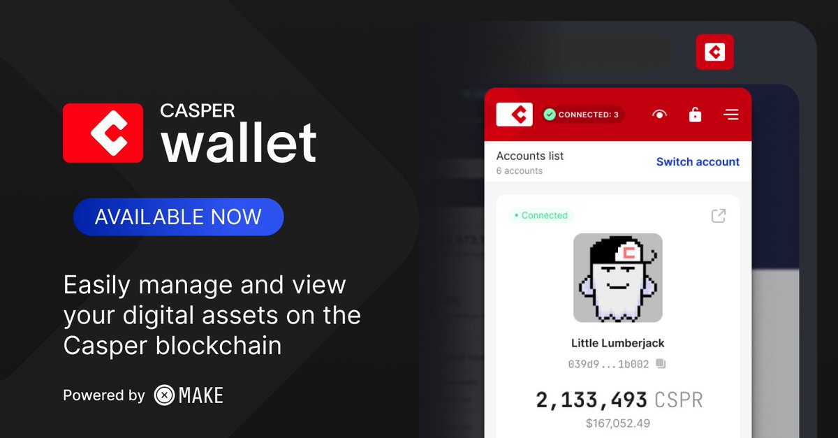 CasperCSPR_com's tweet photo. RT @casper_wallet: Have you tried the New Casper Wallet yet? With top-notch security and easy installation, take total control of your $CSPR assets on @Casper_Network!
Available on https://t.co/lsax17q97d and web stores for all major browsers.
#cryptowa… https://t.co/meOsObVVLA