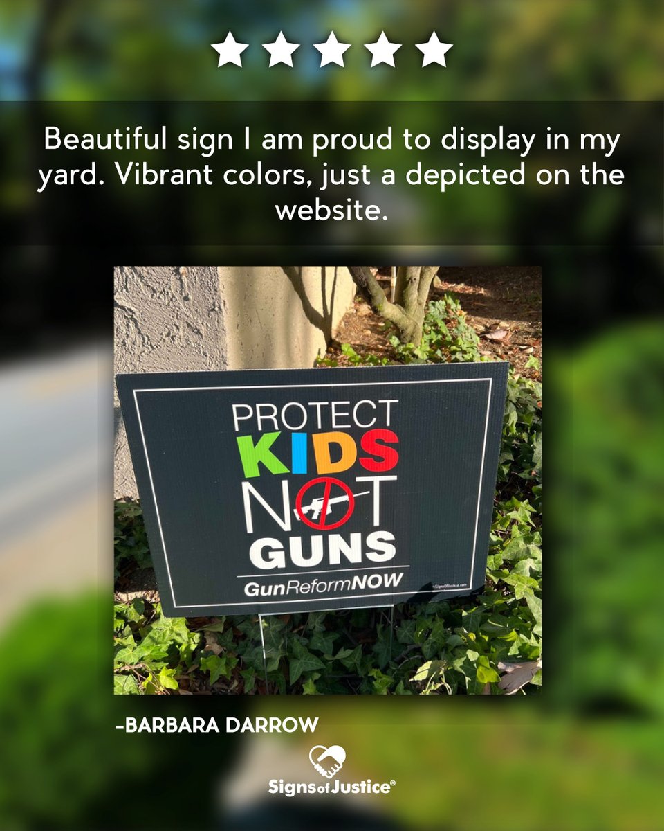 signsofjustice's tweet photo. #FiveStars #CustomersReview #ProtectKidsNotGuns #ProtectKids #GunControl #GunReform #SocialJustice #SignsOfJustice https://t.co/3lu5WRo51r