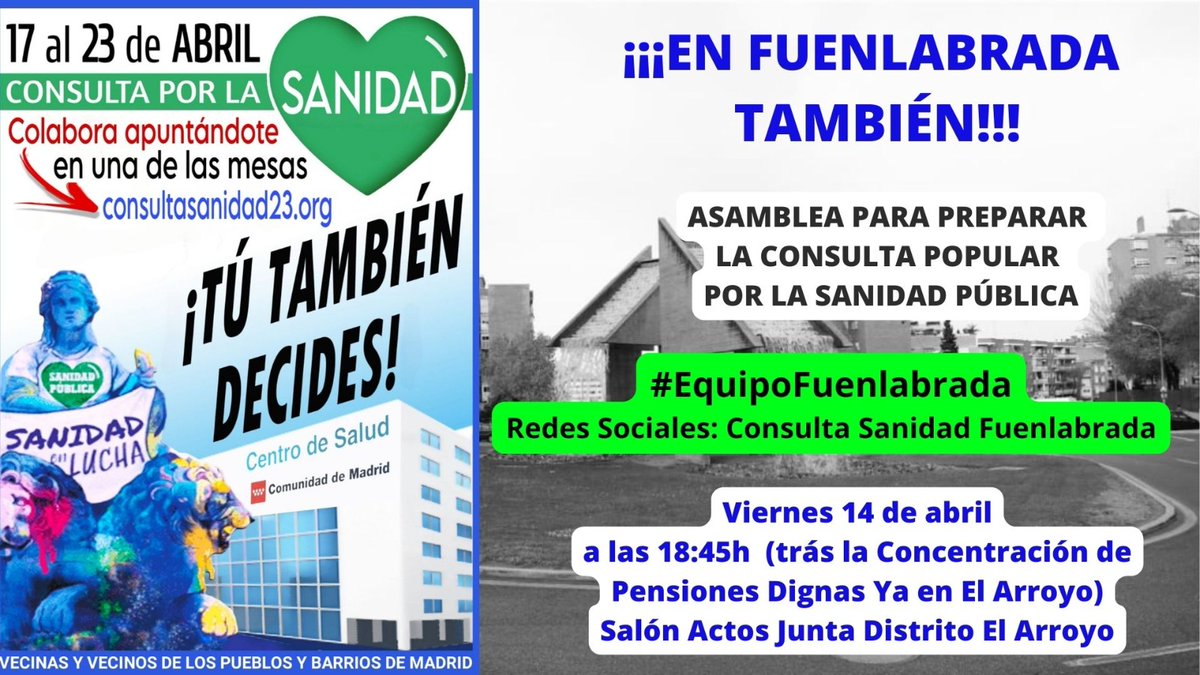 ConsultaFuenla's tweet photo. Mañana, última e importantísima  Asamblea del #EquipoFuenlabrada preparando la #ConsultaSanidad23, seguimos creciendo, porque #Fuenlabrada nunca falla 💪

Súmate ⬇️
https://t.co/xNruR4LnHA https://t.co/1y6FQMejJa