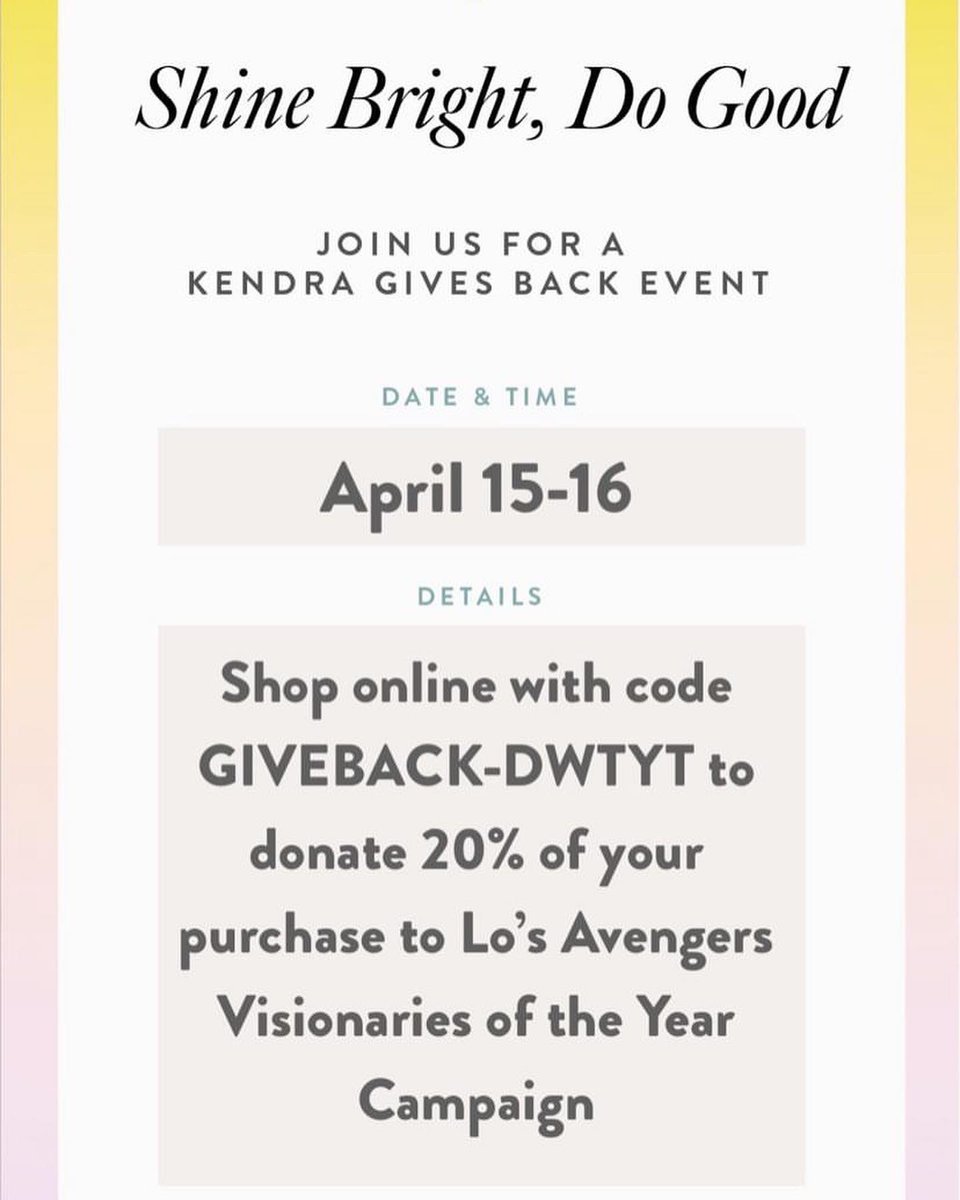 loraquelnelson's tweet photo. SHINE BRIGHT 💎
&amp; DO GOOD ✨
with @KendraScott 💛

This weekend 4/15 &amp; 4/16 find your new favorite pieces &amp; #MothersDay gifts at https://t.co/tR6xvxYQOm 

Use my @LLSusa code GIVEBACK-DWTYT at checkout to give 20% of your purchase back to life-saving blood cancer research! https://t.co/I1vxWE1ort