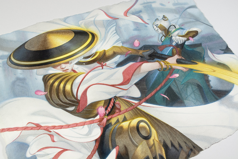my_name_is_tran's tweet photo. A closer look at the "Cut Short" original painting.  Prints available for a limited time at https://t.co/6p2WpvaIeN. #MTGMOM https://t.co/PRumRXm3ta