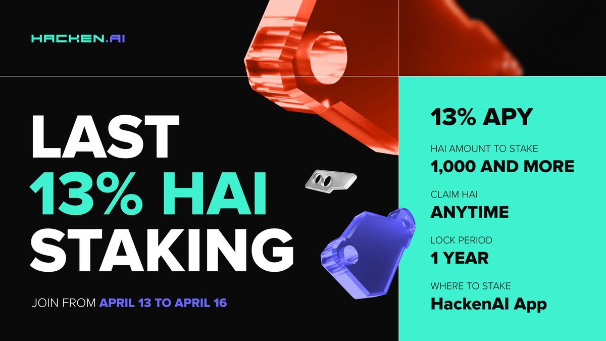 hackenai's tweet photo. #APRILEASES
🟠 13% $HAI Staking: LIVE!

On Apr 13, we're excited to release the last and most genuine Staking program 

This is the exceptional and 3-day limited opportunity for our community to exclusively get $HAI for $HAI, the core of our thriving ecosystem https://t.co/jcamfuBUmr