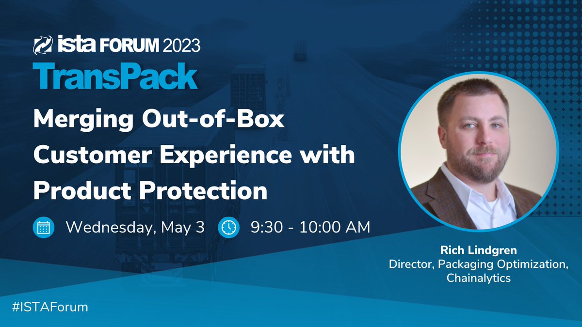 ISTAconnect's tweet photo. In this #ISTATransPack session at the 2023 #ISTAForum, Rich Lindgren of @Chainalytics will share a case study on how they merged a shareable unboxing experience with optimized product protection.
Check out the full program of the upcoming ISTA Forum at https://t.co/mOQdRaCCix! https://t.co/nUmTOpHoOw