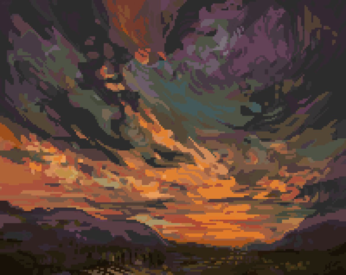 hexh__'s tweet photo. sunset sky ☀ #pixelart https://t.co/TmI9qGmhC1