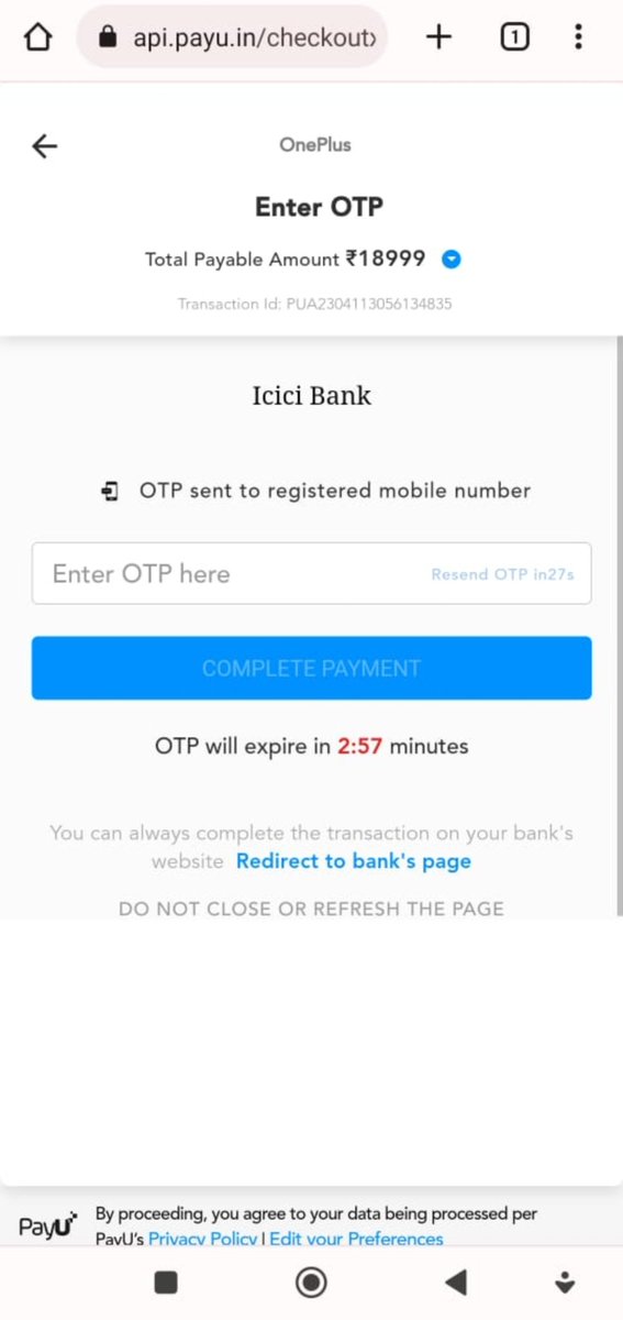 akshat255_raj's tweet image. @OnePlus_Support 
Order id -M112304116209025085
How can you cheat customer like this?
When i am using icici bank credit card  for offer and discount applied with amount 18999  but still you have deducted full amount 19999.
#fraudoneplus