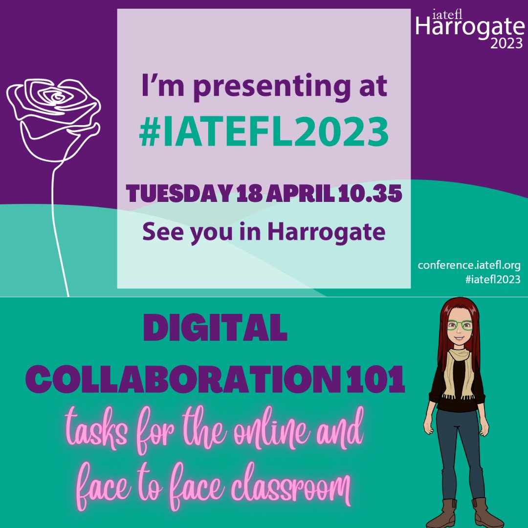 I'll be presenting at #iatefl2023. Join me for 'Digital Collaboration 101: tasks for the face to face and online classroom' on Tuesday 18 April at 10.35 in the Ripley Suite. #edtech #ltsig #digitalcollaboration