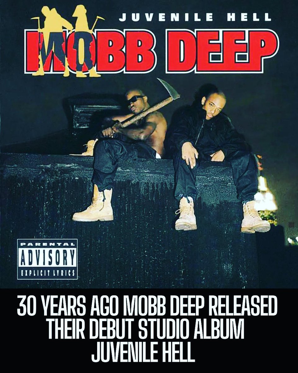 Hiphopandcultu2's tweet photo. 30 years ago #MobbDeep released their debut studio album #JuvenileHell. It included the singles “Peer Pressure” and “Hit it from the Back” and feat. Big Noyd. Production was handled by DJ Premier, Large Pro, Kerwin Young, Mobb Deep and more. Salute ✊🏾#Hiphop #Rap https://t.co/fcYPSjvxQD