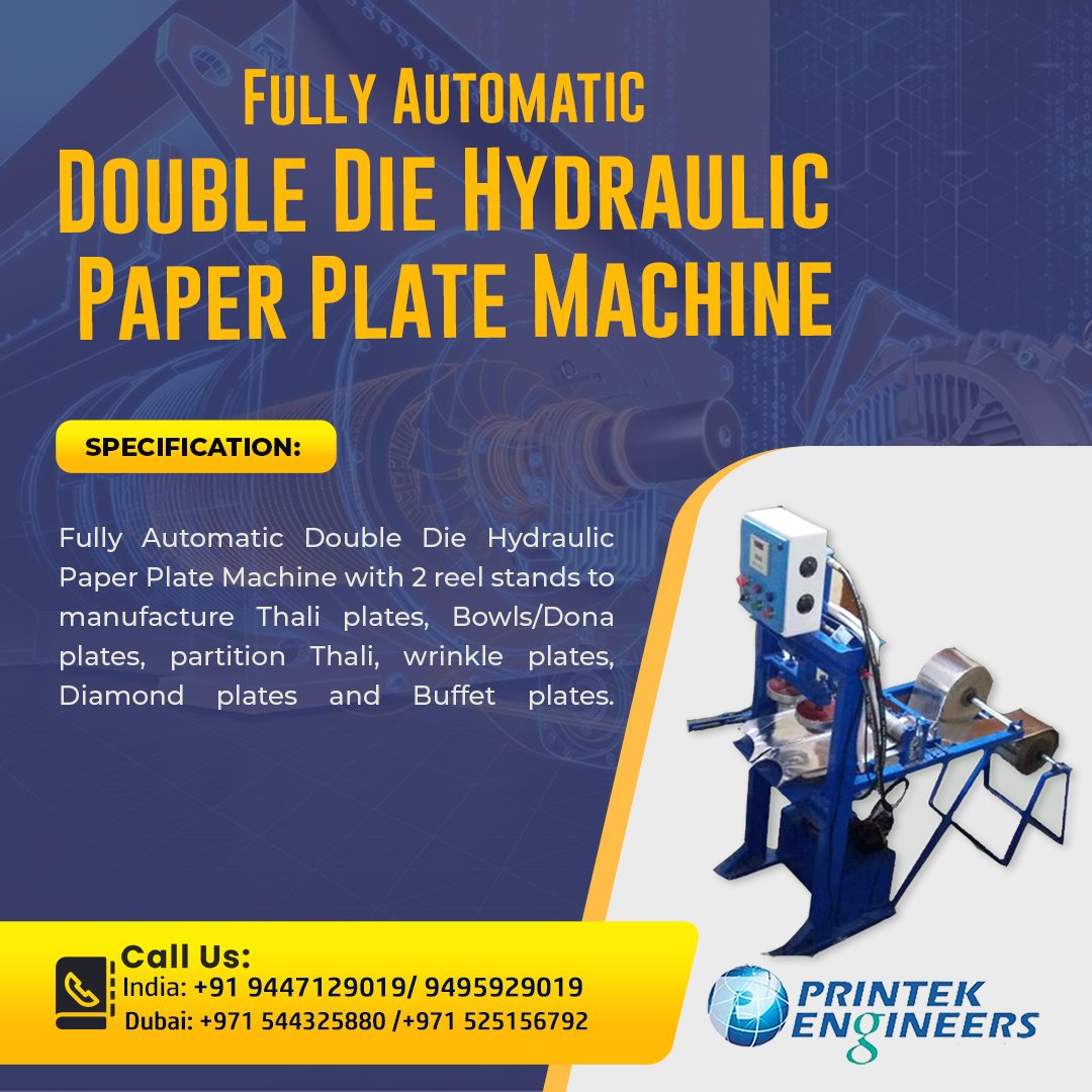 printekeng's tweet image. Printek Engineers introducing a Fully AUTOMATIC DOUBLE DIE HYDRAULIC PAPER PLATE MACHINE 
For more information contact us -
Dubai - +971 544325880,+971 525156792
India - +91 9447129019, +91 9495929019
#punchingandcreasing #bagtobagprintingmachine  #PaperBagMakingMachine