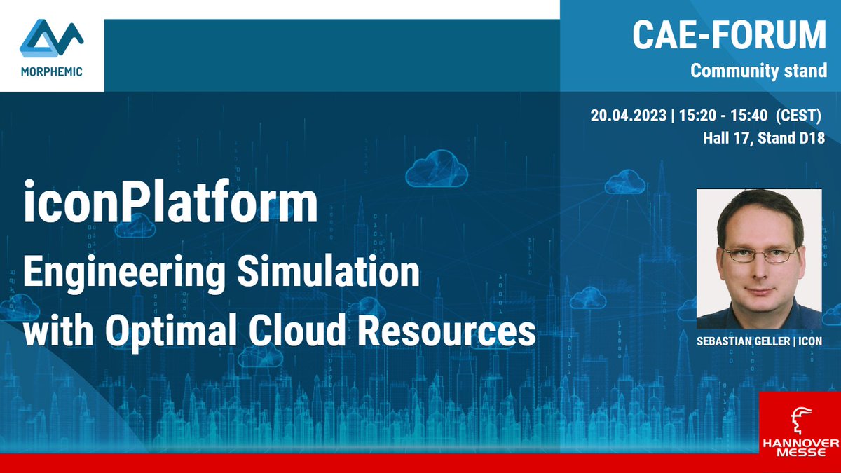 Next week, Sebastian Geller will highlight ICON's digital engineering cloud platform - iconPlatform - and its use case within #H2020 MORPHEMIC project during a talk: “iconPlatform - Engineering Simulation with Optimal Cloud Resources”. lnkd.in/dbK9M4F7 #iconcfd #cfd #HM23