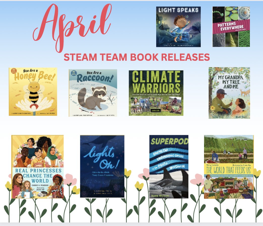 Congratulations to #STEAMTeamBook authors celebrating #bookbirthdays this month! 🥳
@carrieapearson
@NCastaldoAuthor
@LaurieThompson
@LisaVPerron
@RoxanneTroup
@AuthorLauraGehl
@noranickumbooks
@DoeringerAuthor  
@layton_author 

#nonfiction #picturebooks #EarthMonth #EarthDay