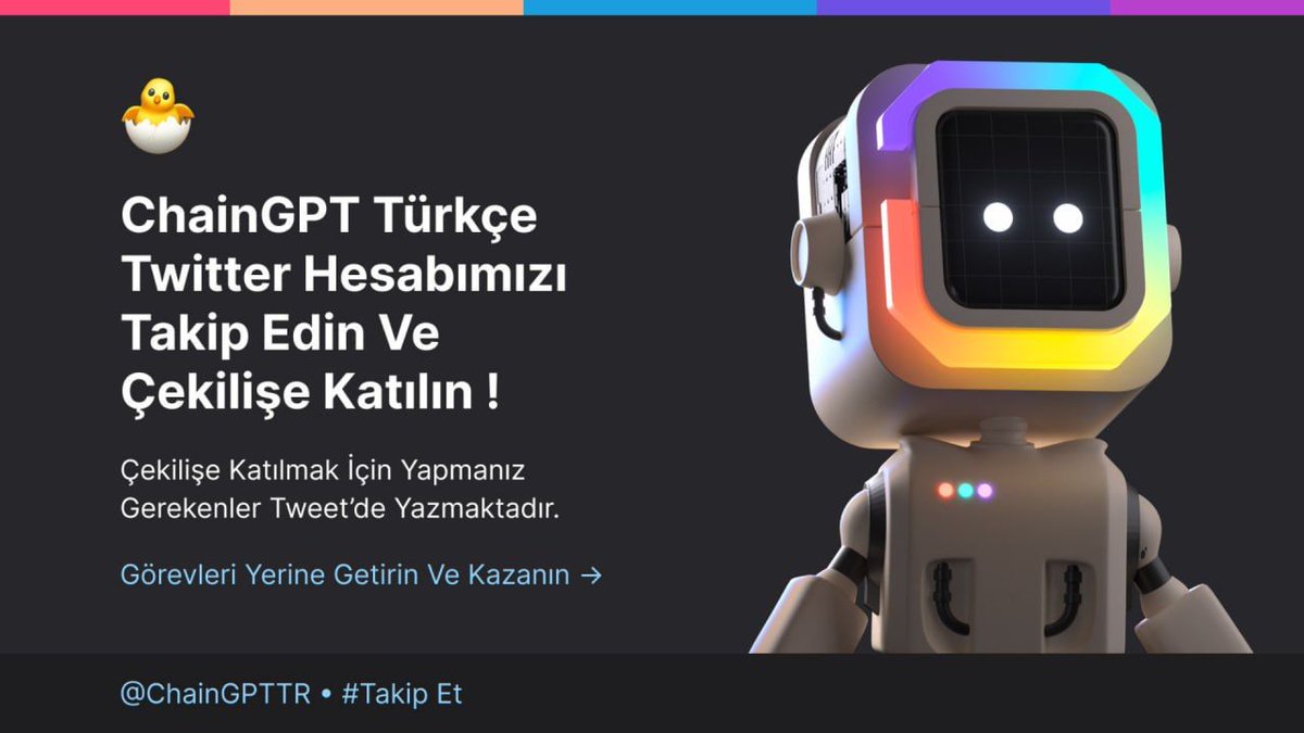 ChainGPTTR's tweet photo. ChainGPT Türkiye Ailesine özel olarak düzenlediğimiz etkinliğimizi duyurmaktan büyük heyecan duyuyoruz!

Şartlar:
-ChainGPT Türkiye Twitter hesabımızı takip edin
-Bu gönderiyi beğenin
-Bu gönderinin altına CGPT hakkında minimum 1 kez yorum yapın.

5 kişiye 20$ toplamda 100$ $CGPT https://t.co/d5igDzY2II