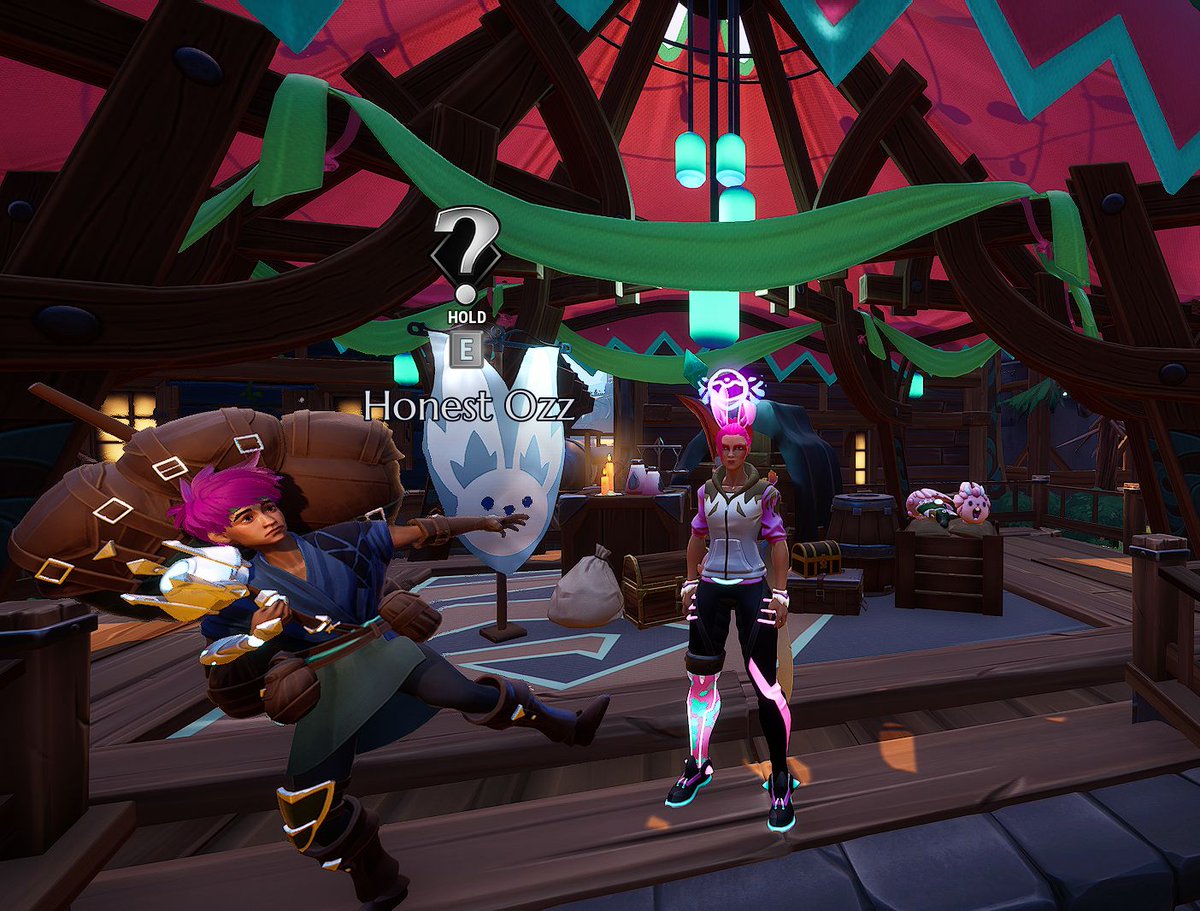 nghj's tweet photo. @LionSuitGames @PlayDauntless Ozz hiding so much loot in his sack that he can't even stand straight.

"Hey Ozz, hand some goodies over here!!" https://t.co/aWyBC6tXHJ