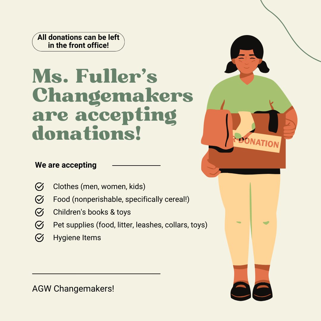 AG_Wright's tweet photo. Ms. Fuller's Changemakers are now accepting donations from and for our local community! https://t.co/12VbbG7ryK