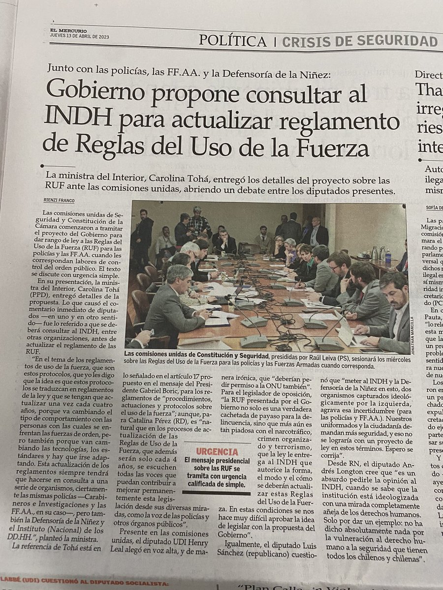 El Gobierno del PC y FA le quiere consultar al INDH controlado por el PC y FA sobre la RUF utilizadas para controlar a los manifestantes del PC y FA.