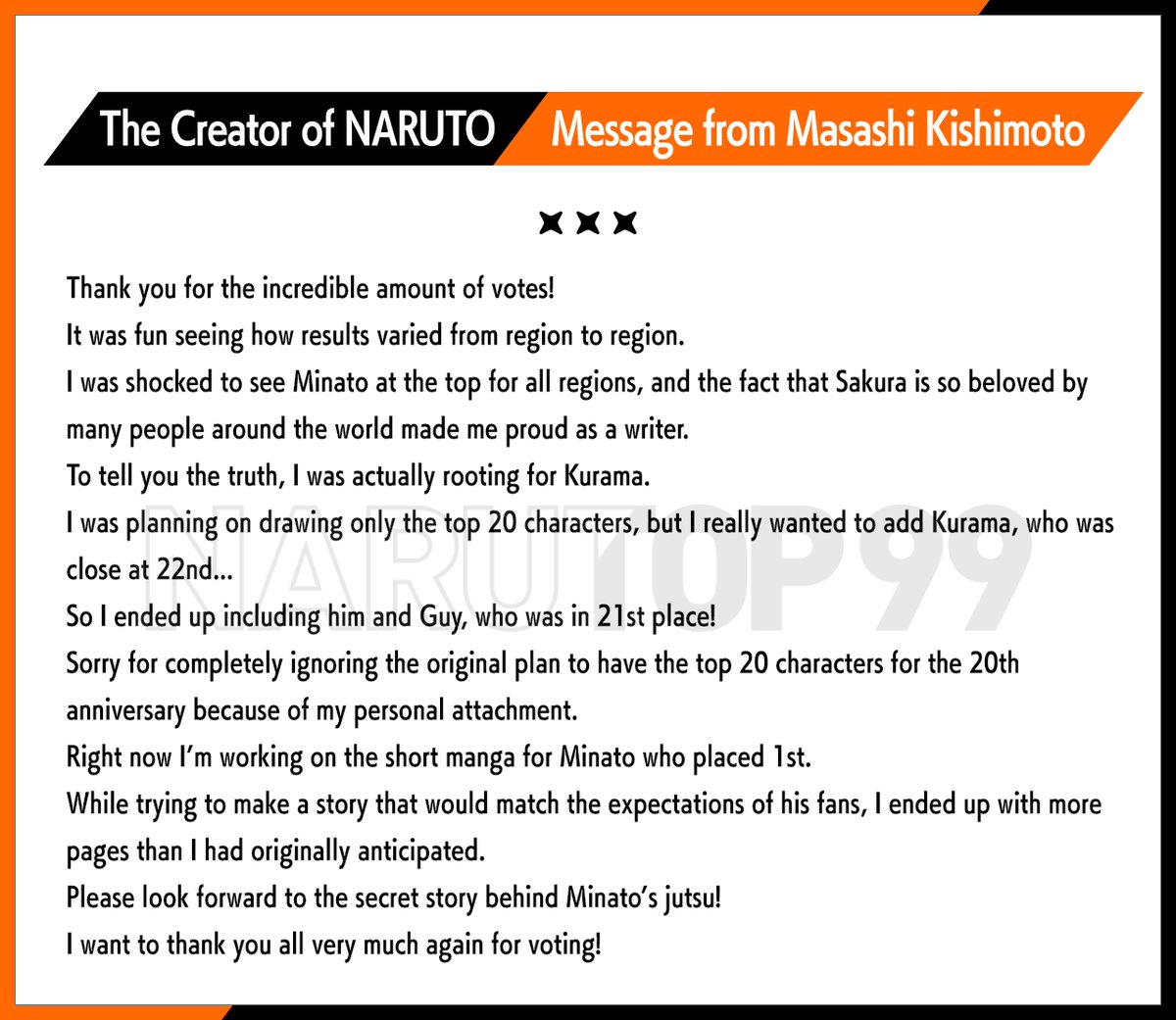 The First Worldwide NARUTO Character Popularity Vote, NARUTOP99, Is Now  Open and Accepting Votes from Fans All Over!