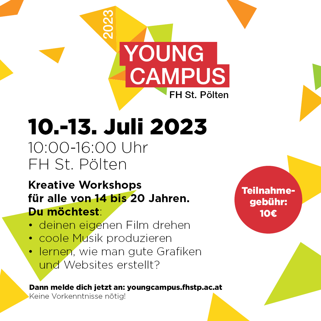 ustp_hochschule's tweet photo. Die Anmeldung zu unserem Young Campus ist offen.

Kreatives Sommerprogramm für alle von 14–20 📷📷📷
10. bis 13.7.2023

4 Tage voller spannender Workshops, u. a. zu
- Filmmaking
- Music Production
- Grafik- und Webdesign

👉 https://t.co/Ln5zfSRrZc https://t.co/ETcIfqocgG