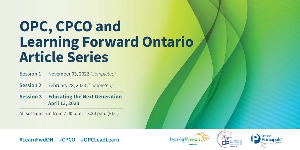 Looking forward to a great conversation this evening!  #OPCLeadLearn @OPCouncil @CPCOofficial @LearningFwdON