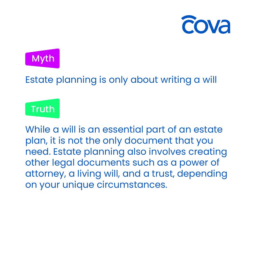 get_cova's tweet photo. Don't get carried away by the myths out there. 

Estate planning is for everyone that has a figure to their name; move over to the planning side of things. 

#estateplanning #portfoliomanagement #wealthmanagement https://t.co/HWWBBbwvX8