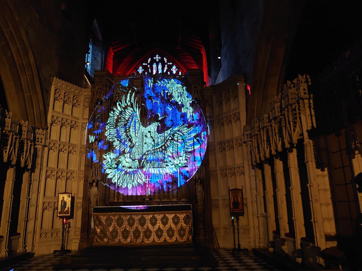 Rblteach's tweet photo. Last chance tonight to see the amazing art trail 'Light at the End of the Tunnel' at Newcastle Cathedral. Beautiful, immersive and uplifting. https://t.co/JSk4ivI2Gh