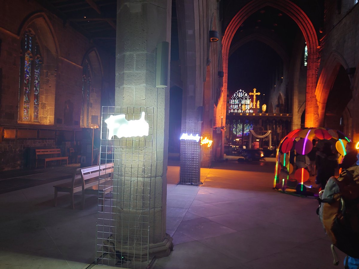 Rblteach's tweet photo. Last chance tonight to see the amazing art trail 'Light at the End of the Tunnel' at Newcastle Cathedral. Beautiful, immersive and uplifting. https://t.co/JSk4ivI2Gh