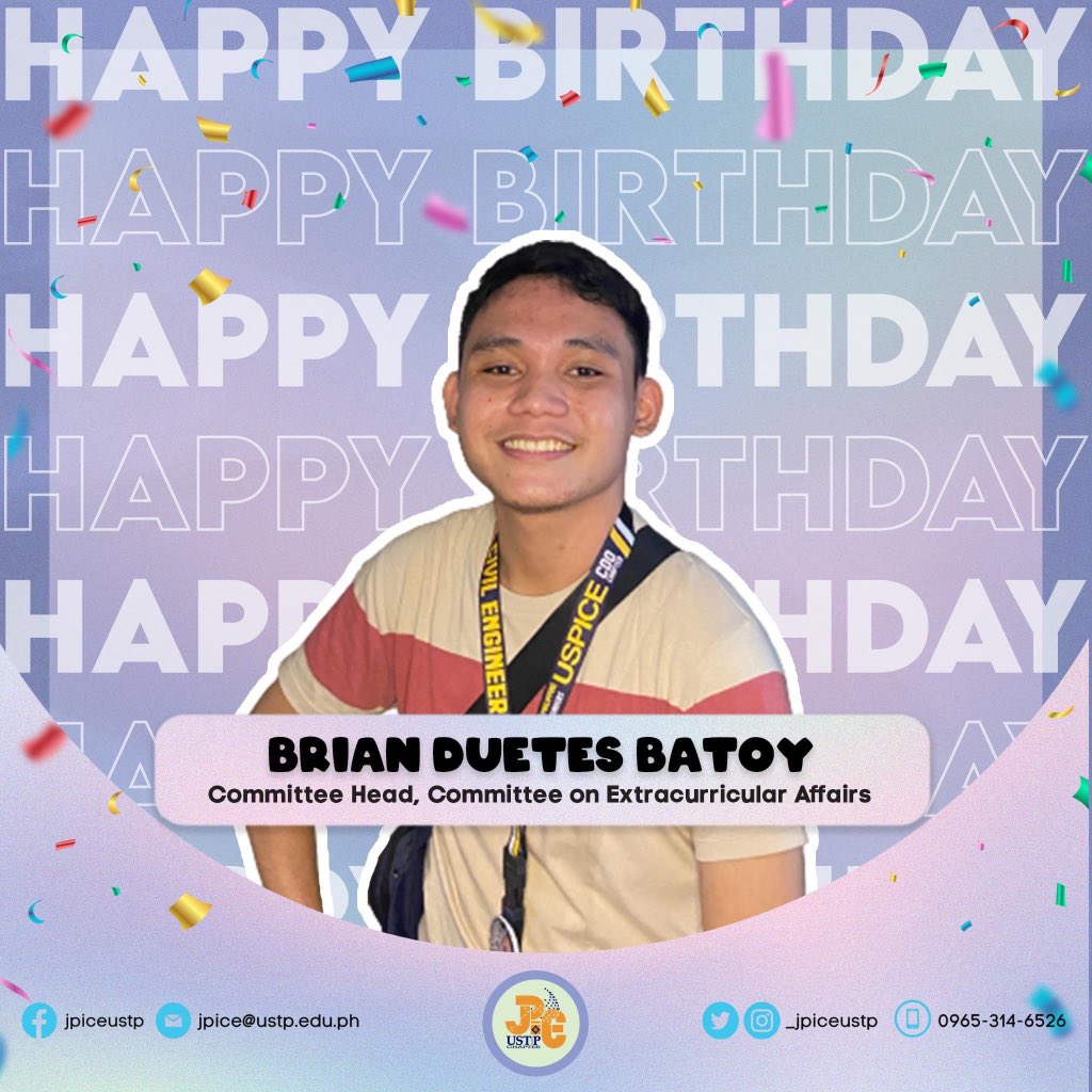 _jpiceustp's tweet photo. 𝐓𝐨𝐝𝐚𝐲 𝐢𝐬 𝐁𝐫𝐢𝐚𝐧’𝐬 𝐀𝐧𝐧𝐢𝐁𝐈𝐑𝐓𝐇𝐬𝐚𝐫𝐫𝐲!

We utter the sweetest Happy Birthday of all to our COMECA head, the awesome, 𝘽𝙧𝙞𝙖𝙣 𝘽𝙖𝙩𝙤𝙮! We dearly appreciate you for your undying service to the mighty community of Griffins, Bry! https://t.co/RARwRzSxEe