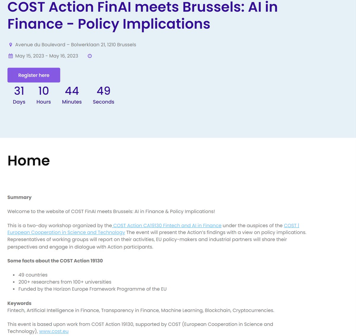 Alessia_metrics's tweet photo. #SaveTheDate for two-day workshop “COST Action FinAI meets Brussels - AI in Finance-Policy Implications”, to be held in Brussels (Belgium) on May 15th-16th, 2023.

🔗Registration
https://t.co/1QnsVbpcfN
#AI #COSTAction #FinTech #Finance https://t.co/30eGC3sK1V