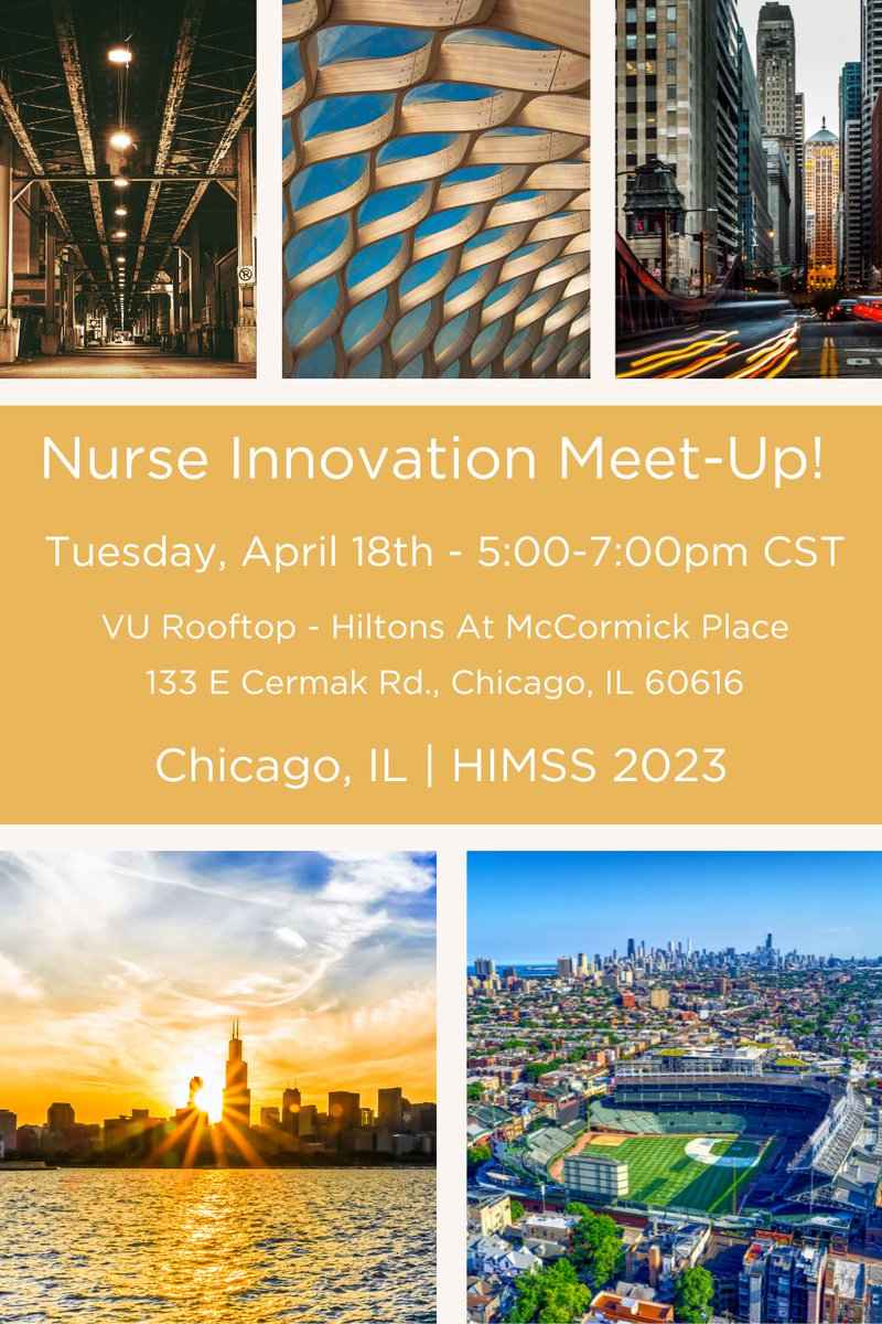 Join the #nurse #innovation meet up #HIMSS2023 in Chicago! Interested in #innovation – come connect. A chance to unwind - grab a cocktail or mocktail and connect with others passionate about #nursing!

#ANAInnovation <a href="/HIMSS/">HIMSS</a> #NurseTwitter #anewviewofnursing #HIMSS23