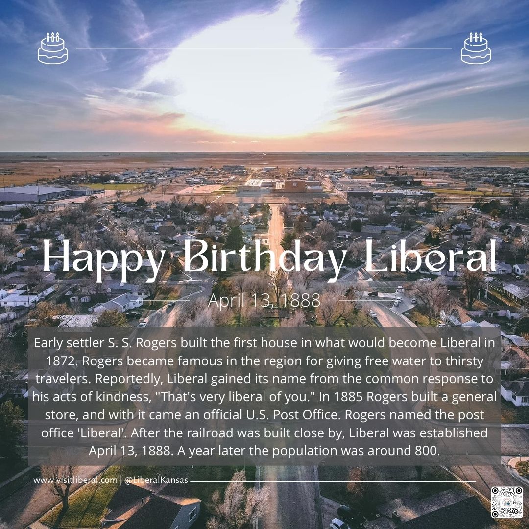 visitliberal's tweet photo. #LiberalKansas turns 135 years old today! 
#HappyBirthdayLiberalKS #VISITLIBERAL https://t.co/Iy7jKvHq1K