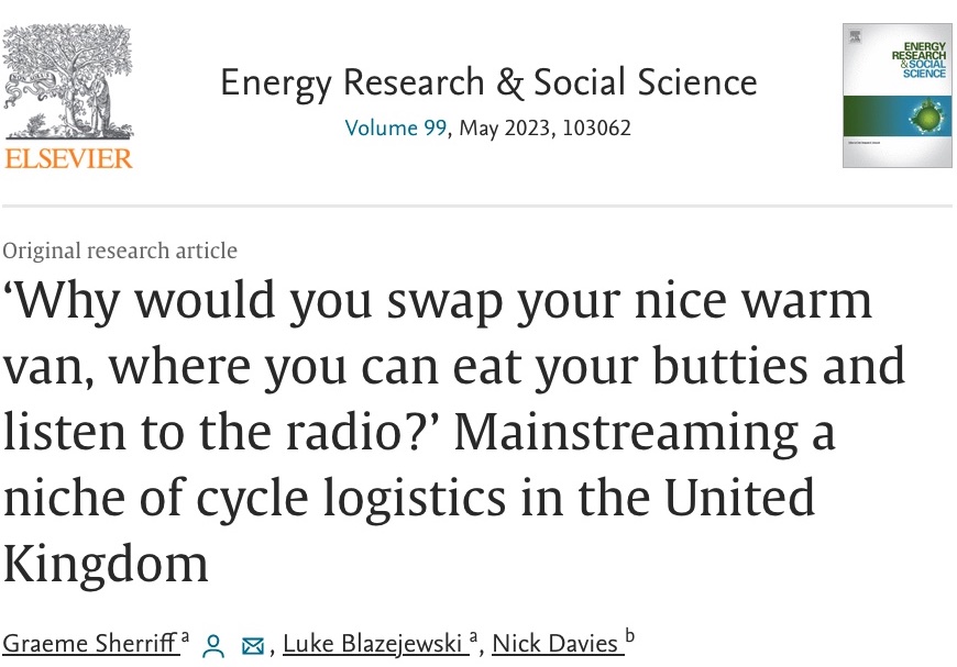 What's an e-cargo bike and what is #cyclelogistics? What are they good for? How can we have more of them? How do you get 'butties' into the title of a peer-reviewed paper? All will be revealed.

#cycling #cities #openaccess @NickUrbanEco <a href="/LukeBlazejewski/">Dr Luke Blazejewski</a> 

authors.elsevier.com/sd/article/S22…