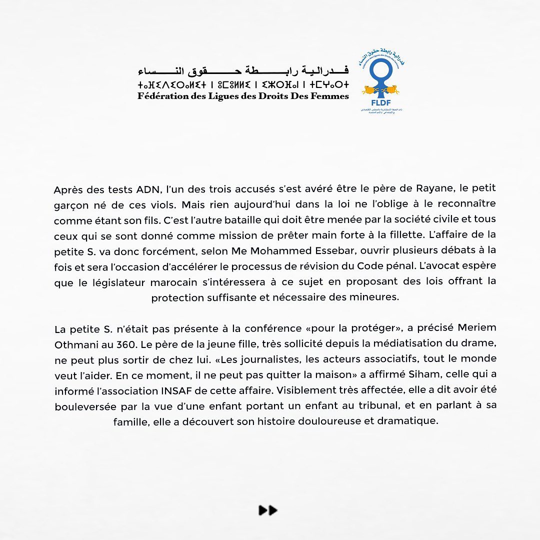 FLDFofficiel's tweet photo. L'affaire de la mineure victime de viol à Tiflet, expliquée par son avocat.
#fldf #droitdesfemmes #maroc #mineur #affairedeviol https://t.co/DnV1mcLxuX