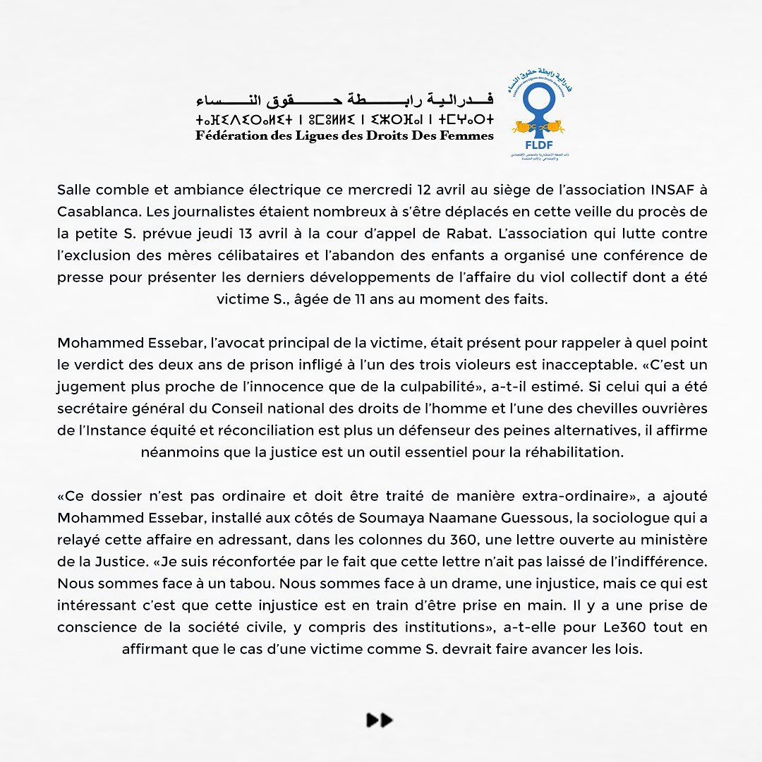 FLDFofficiel's tweet photo. L'affaire de la mineure victime de viol à Tiflet, expliquée par son avocat.
#fldf #droitdesfemmes #maroc #mineur #affairedeviol https://t.co/DnV1mcLxuX
