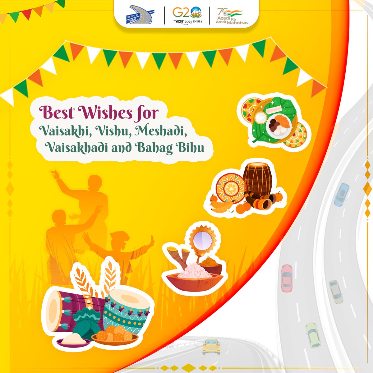 NHAI_Official's tweet photo. NHAI wishes you a very Happy #Vaisakhi, #Vishu, #Meshadi, #Vaisakhadi and Bahag Bihu.
#NHAI https://t.co/JLl3G8yuWJ
