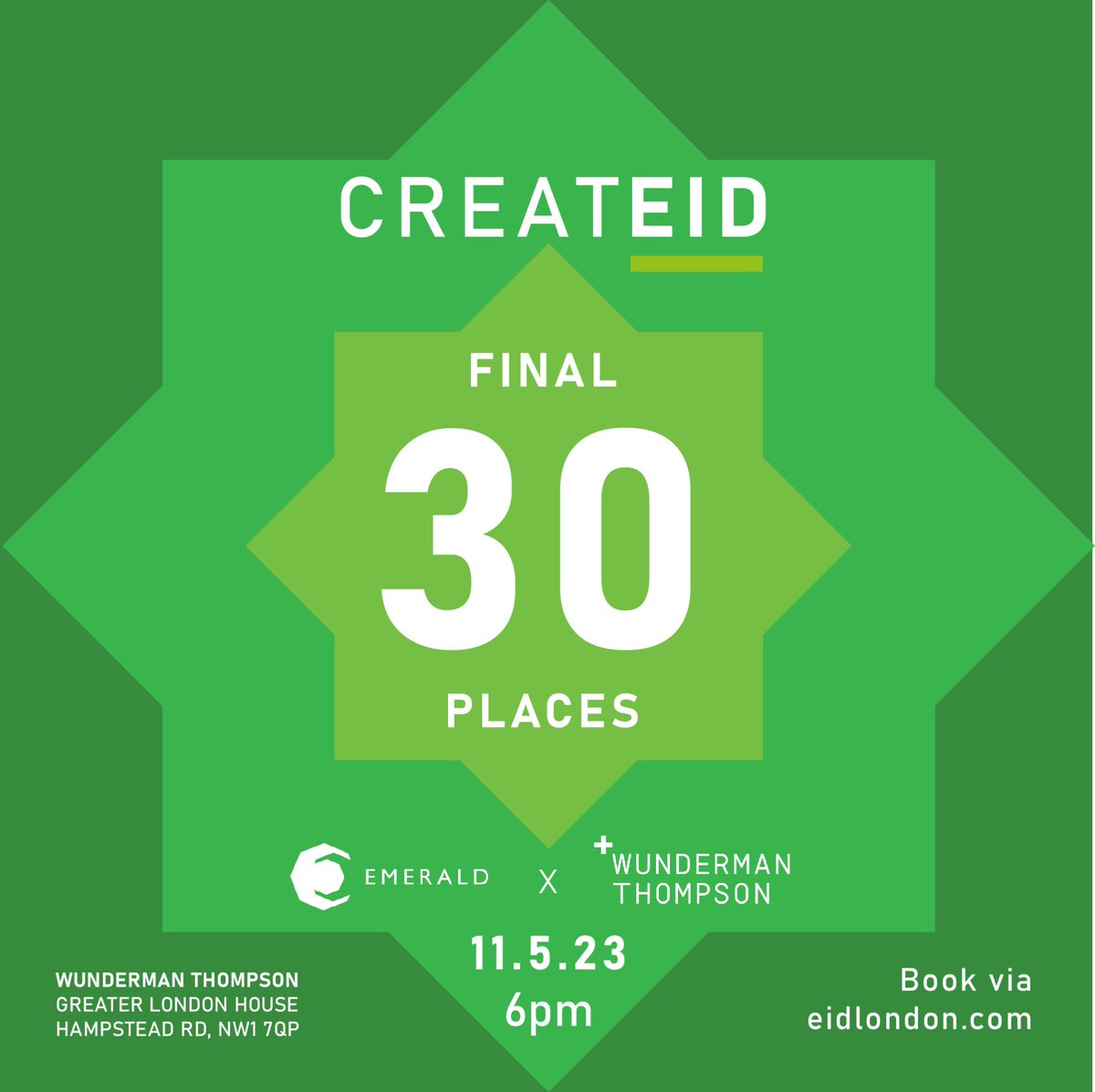 emeraldnetwork's tweet photo. Wow! Final 30 places for #CREATEID event - in collaboration with @WunThompson - a creative post-Eid reception - join 100+ guests from diverse culture and communities celebrating together > https://t.co/tl0SpAPlx3 https://t.co/I1O98l8Mcp