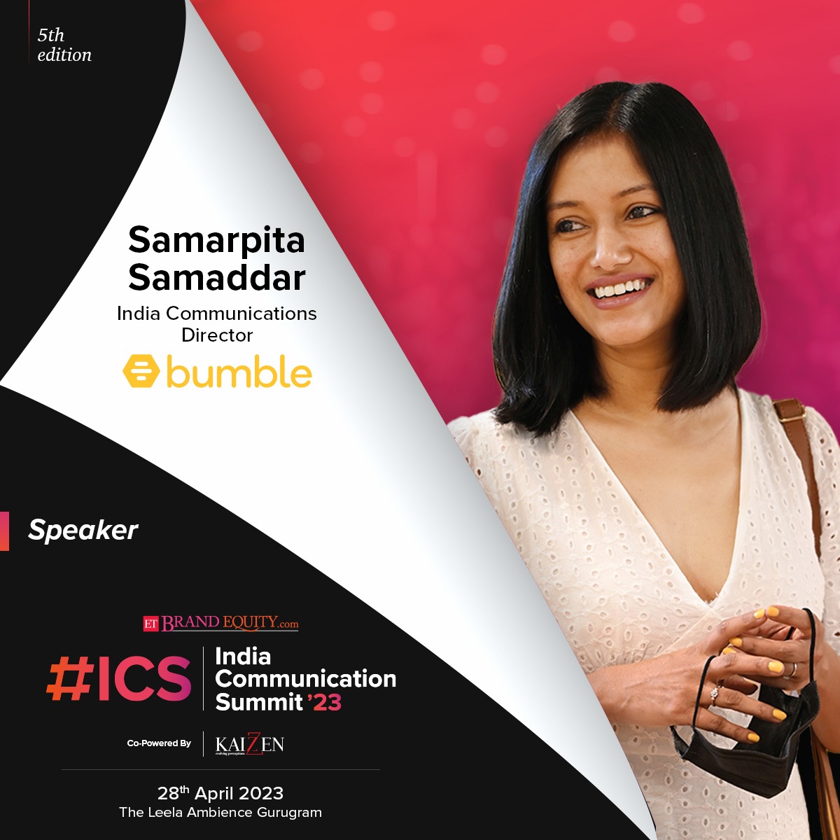 ETBrandEquity's tweet photo. #SpeakerAnnouncement

@Samarpita, India Communications Director, @bumble will be speaking at #ICS2023! 🎉🎤

Register Now: https://t.co/ki3L3wPHa9

#ETICS #Communciation #PR #Summit #India #ICS #CorporateCommunication https://t.co/e3y6OgWDMd