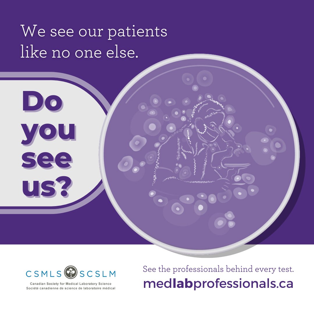csmls's tweet photo. Behind every lab test is a medical laboratory professional. From viruses to fungi, we identify millions of microbes to see what ails you at the cellular level. We see you, do you see us? #SeeTheLab at https://t.co/uTuv8tT59M https://t.co/Ak8tMVCdrG