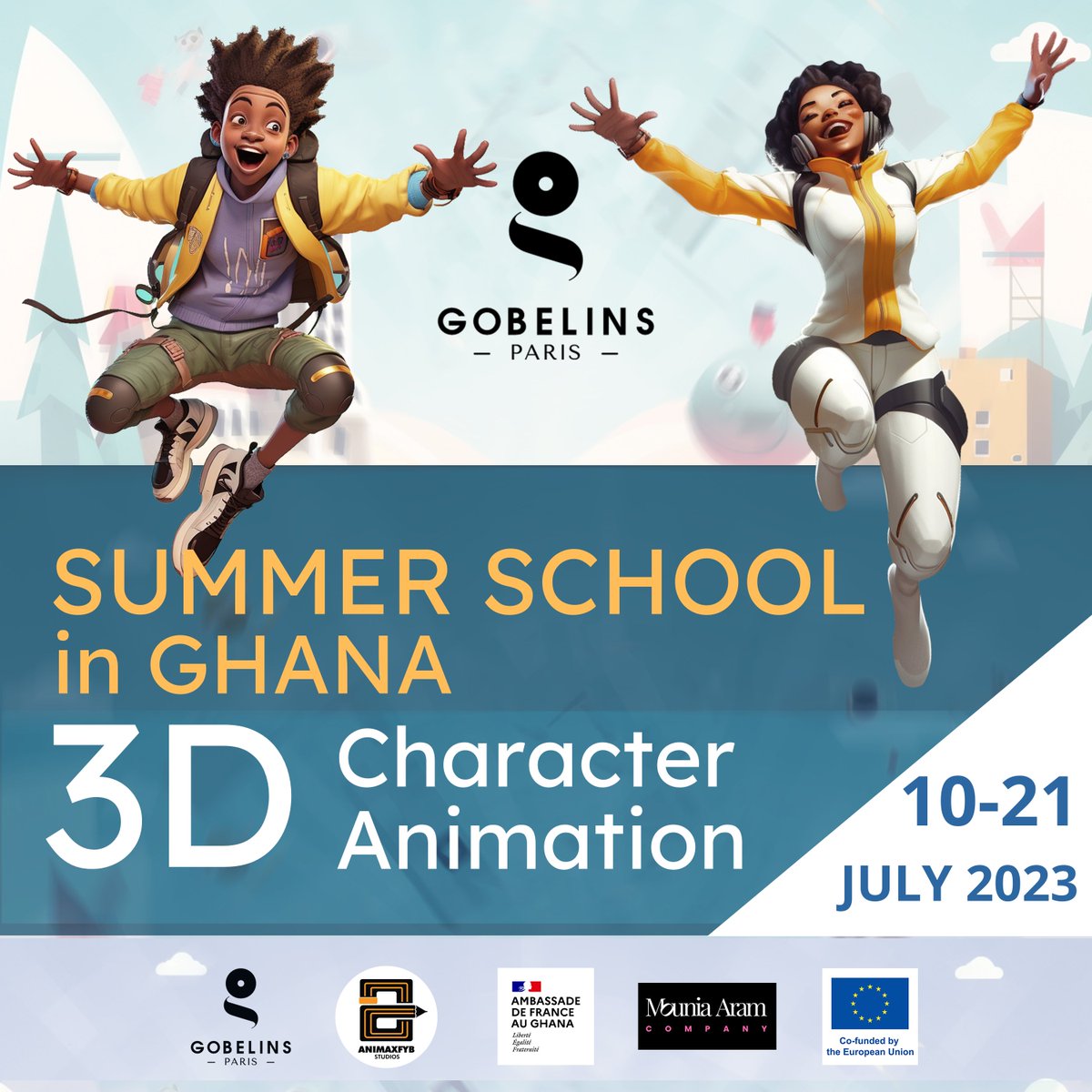 GOBELINS is heading to #Ghana in July! Join our Summer School in #3D Character #Animation!
From 10-21 July 2023. 60 hours of training by GOBELINS Paris, @animaxfyb Studios and @Mouniamoun More: bit.ly/43s4h4f
W/ support of the Fr Embassy & the delegation of EU in Ghana.