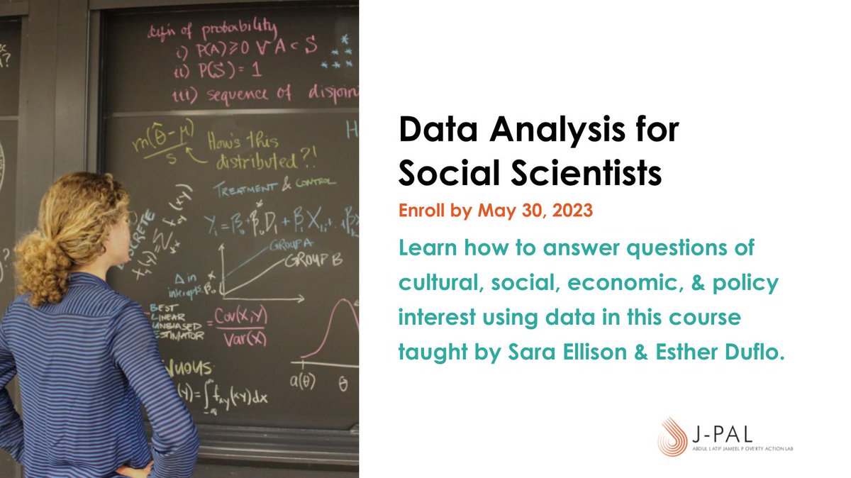 JPAL's tweet photo. Interested in learning how to analyze data and present results in a compelling way? The #DEDP MicroMasters course Data Analysis for Social Scientists equips learners with these technical skills and more. Enroll here: https://t.co/zKG0zxgSYf @MITxCourses  #EconTwitter https://t.co/iQIwALSOTb