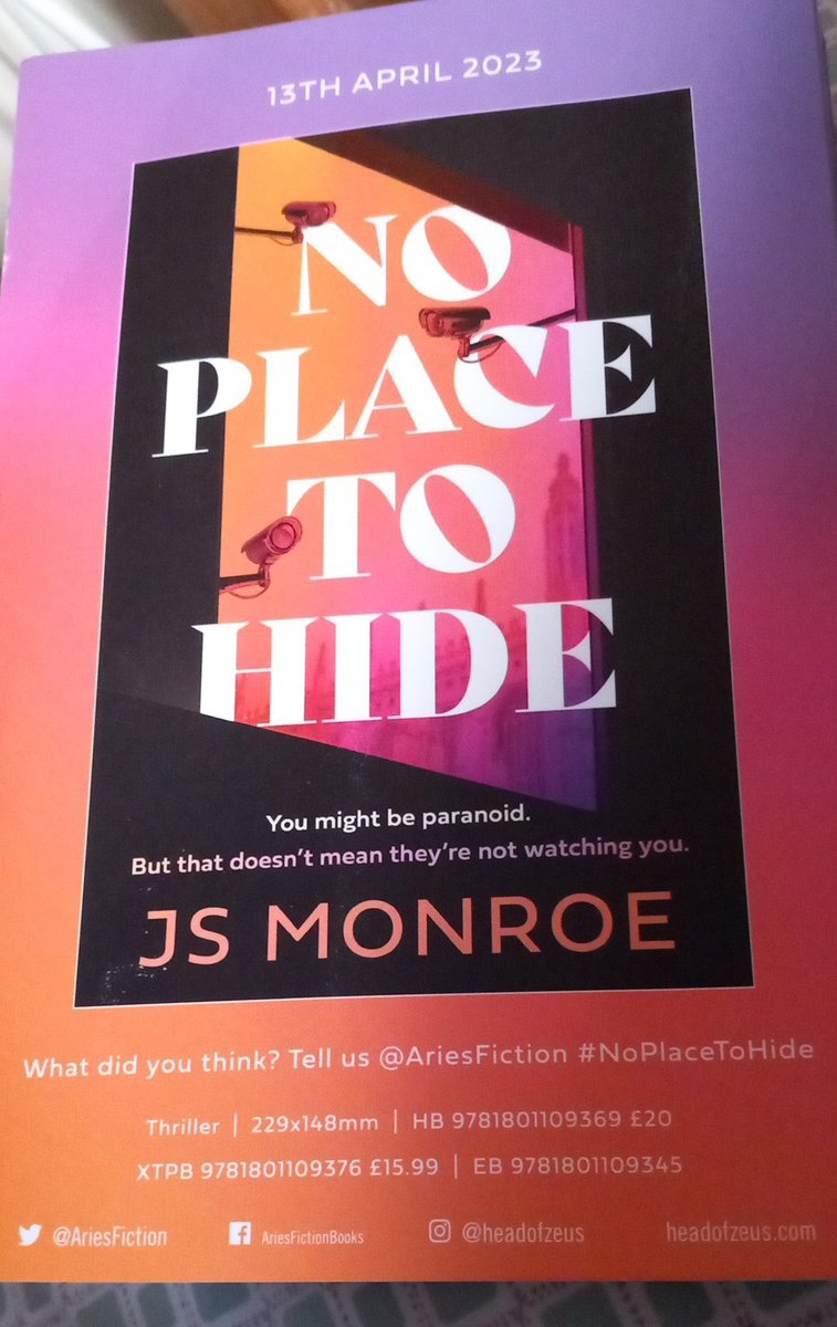 Happy PublicationDay to @JSThrillers for #NoPlaceToHide @HoZ_Books a superbly gripping read of paranoia....watch out for my review on the #BlogTour #BookReview #BookBlogger  @soph_ransompr