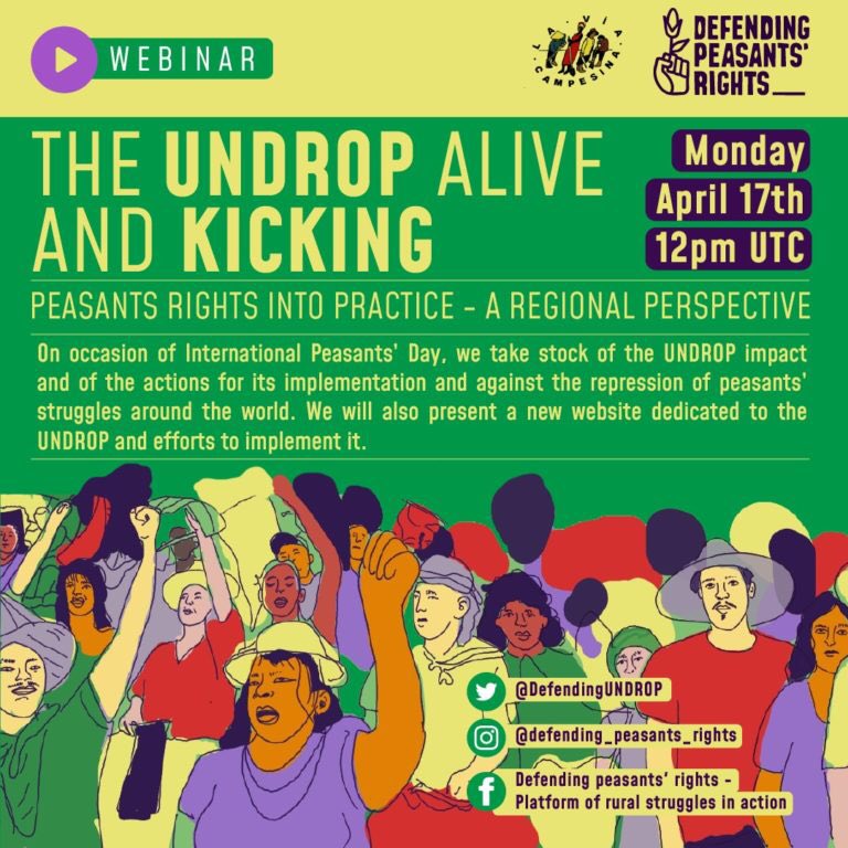 International Peasants Struggles Day
📅 #17April 🕑 14:00 CET📍Webinar
⚖️ The #UNDROP Alive and Kicking
Peasants Rights into Practice 
A Regional Perspective
➡️ Register now : defendingpeasantsrights.org/en/peasants-ri…

#LaViaCampesina #17April2023 #PeasantStruggles #PeasantsRights
 @via_campesina