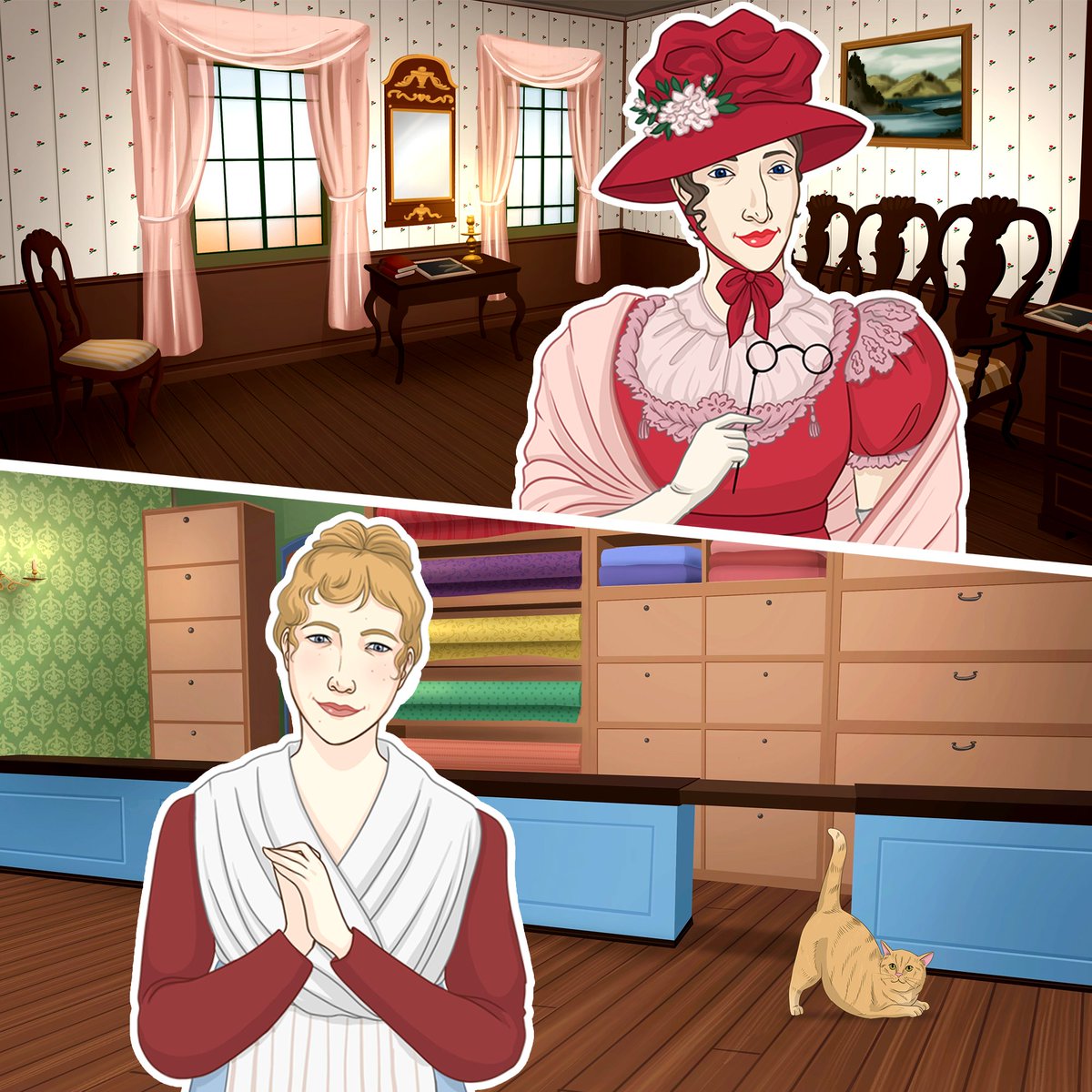 tidvis_games's tweet photo. Stay at home? OR go meet your good friend Conradine to share some gossip? What will you be doing today?

#vn #visualnovel #indiegame #regency #YourChoiceMatters https://t.co/ZUdOrgavry