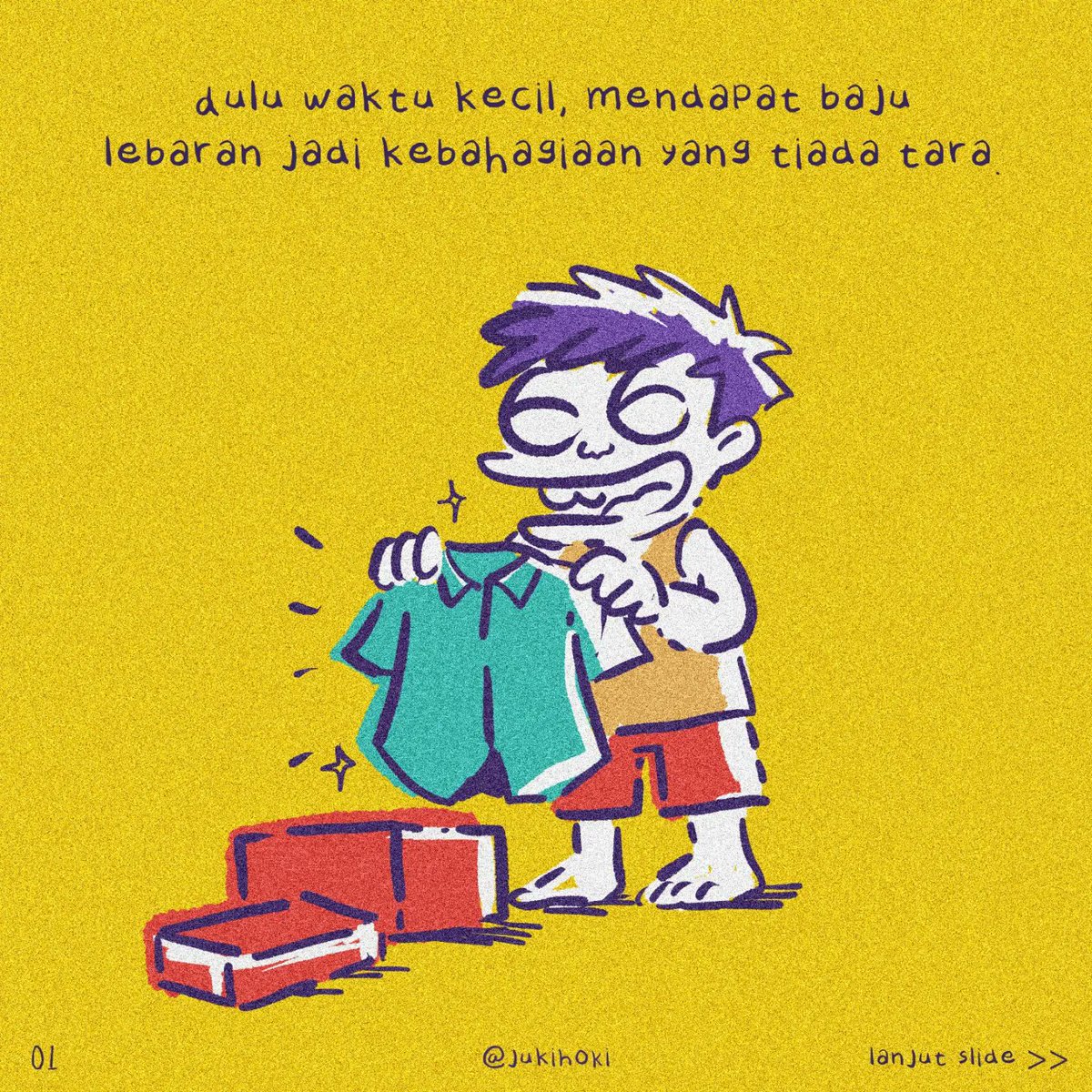 Waktu kecil dapet baju lebaran itu udah bikin seneng banget..