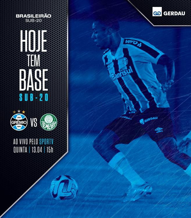 🇪🇪 HOJE É #DiaDeBase!

Dia colocar em campo a alma Tricolor e se manter na zona de classificação do #BrasileirãoSub20.

Dia de buscar a vitória na nossa casa. Pra cima deles, gurizada!

🆚 Palmeiras
🏟️ CFT Hélio Dourado
⌚️ 15h
📺 <a href="/sportv/">sportv</a>